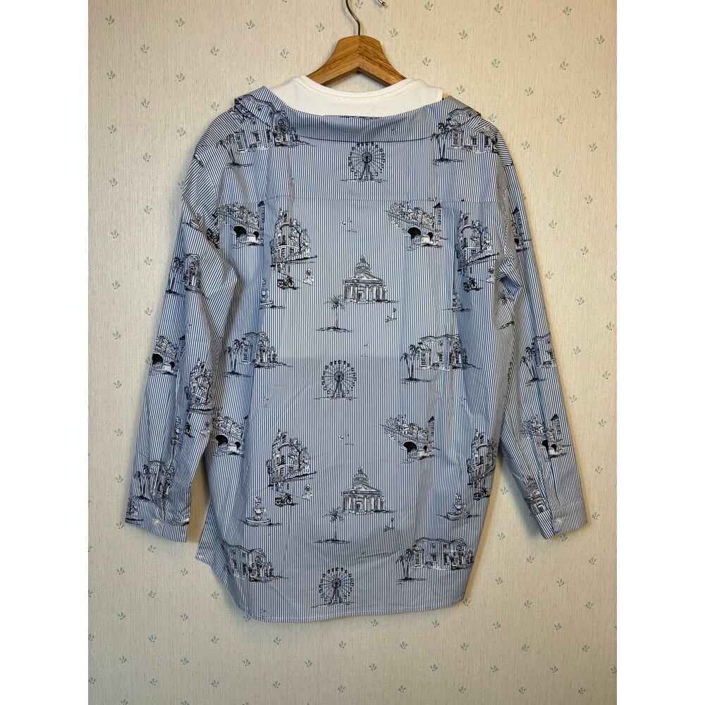 Maje Lasane Asymmetrical Layered Top Size 3 Imprime Paris Scene Parisian NWT - Picture 11 of 15